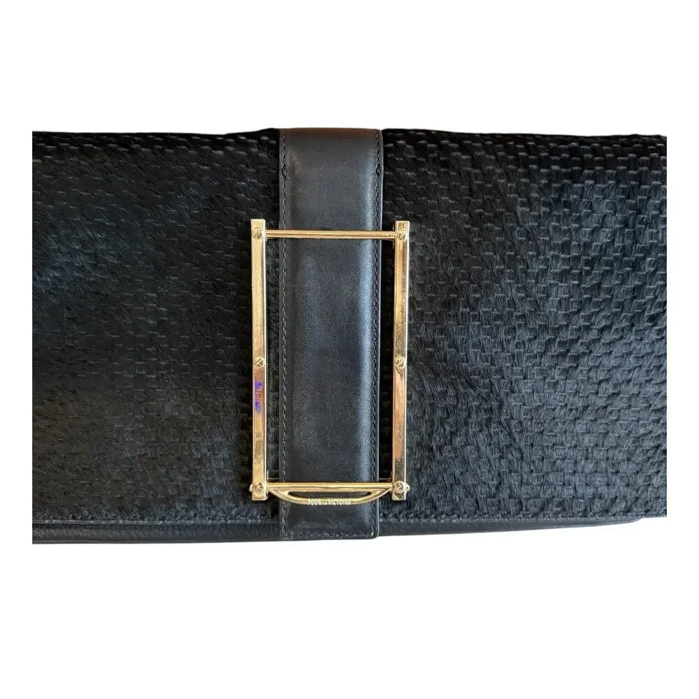 Pour la Victoire Calf Hair Clutch Bag Black